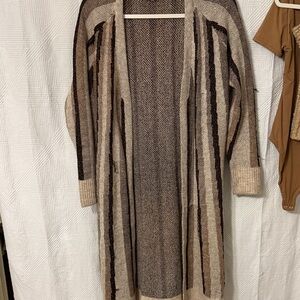 Marled Beige and Brown Striped Cardigan